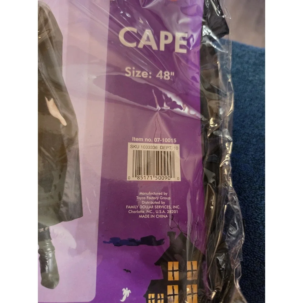 Nos  Vtg Halloween Vampire Cape * 48 Inches * Black  NEW IN BAG
